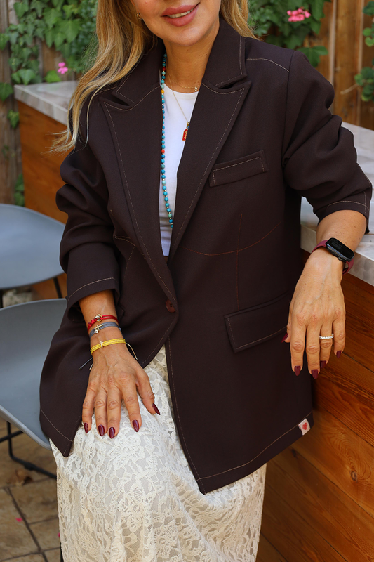 Espresso Contrast-Stitch Blazer