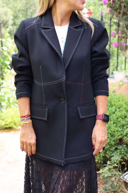 Black Contrast-Stitch Blazer