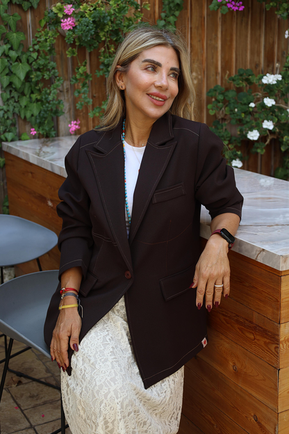 Espresso Contrast-Stitch Blazer